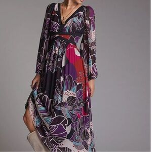 Anthropologie Let Me Be Floral Chiffon Midi Dress
